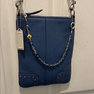 Coach Blue and Silver Leather Crossbody Bag with‎ Modern Design